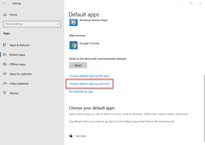 Choose default apps by protocol