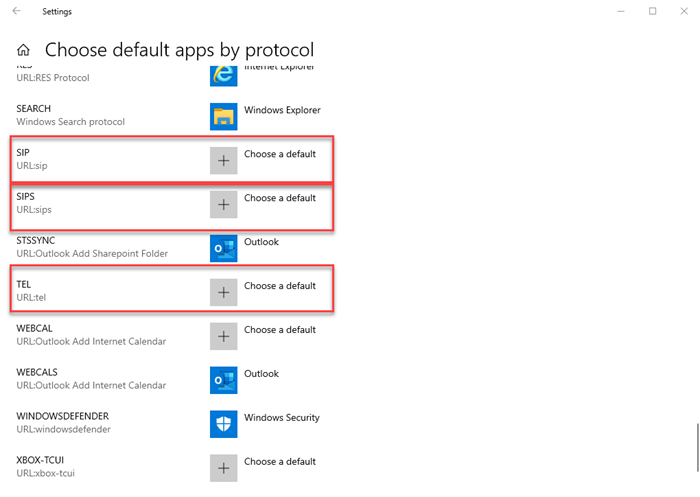 Choose a Default for SIP, SIPS, TEL