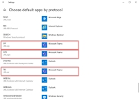 Default apps set to Microsoft Teams